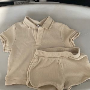 Cream Waffle Short Set